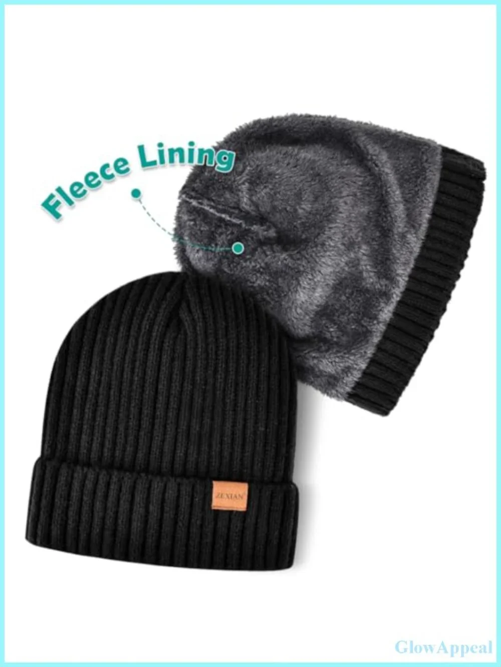 Warm Knit Skull Beanie Hat & Touchscreen Gloves Set Fleece Lined Winter